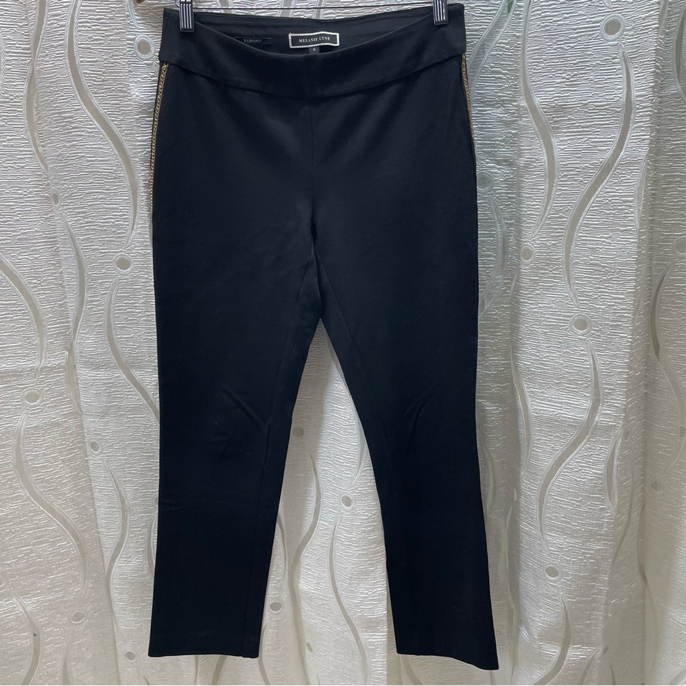 Melanie Lyne Madison Trousers Women 6‎ Black Gold Chain Side Trim